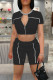 Black Casual Solid Patchwork Zipper Short Sleeve Two Pieces
