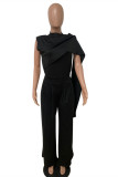 Black Fashion Casual Solid Patchwork Half A Turtleneck Regular Jumpsuits