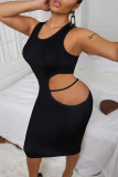 Black Fashion Sexy Solid Hollowed Out O Neck Vest Dress