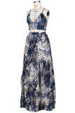 Red Sexy Print Slit Spaghetti Strap Sleeveless Two Pieces