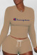 Khaki Fashion Street Print Letter O Neck Long Sleeve Two Pieces