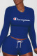 Blue Fashion Street Print Letter O Neck Long Sleeve Two Pieces