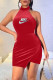 Red Fashion Sexy Print Backless Halter One Step Skirt Dresses