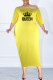 Yellow Sexy Casual Print Split Joint Off the Shoulder One Step Skirt Plus Size Dresses