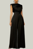 Black Fashion Casual Solid Patchwork Half A Turtleneck Regular Jumpsuits