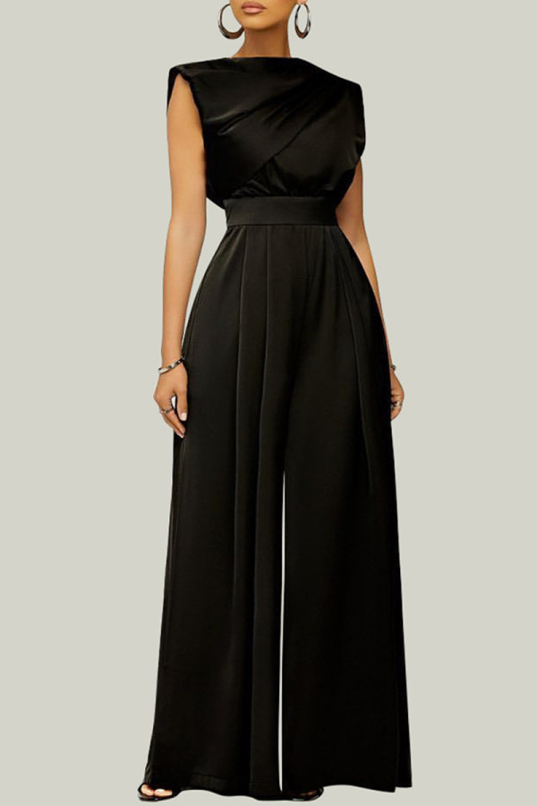 Black Fashion Casual Solid Patchwork Half A Turtleneck Regular Jumpsuits