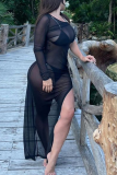 Black Sexy Solid Mesh One Shoulder Pencil Skirt Dresses