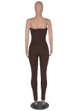 Red Sexy Solid Patchwork Chains Strapless Regular Jumpsuits