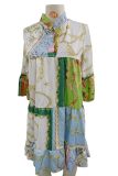 Colour Fashion Print Patchwork V Neck Cake Skirt Dresses