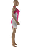 Pink Fashion Casual Solid Patchwork Backless Halter Skinny Romper