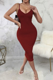 Green Sexy Solid Patchwork Spaghetti Strap One Step Skirt Dresses