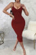 Burgundy Sexy Solid Patchwork Spaghetti Strap One Step Skirt Dresses