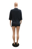 Black Fashion Print Tassel Patchwork O Neck Short Sleeve Dress