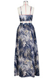 Red Sexy Print Slit Spaghetti Strap Sleeveless Two Pieces