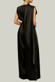 Black Fashion Casual Solid Patchwork Half A Turtleneck Regular Jumpsuits