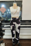 White Fashion Casual Print Basic O Neck Sleeveless Two Pieces