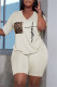 Light Gray Fashion Casual Print Basic V Neck Short Sleeve Two Pieces