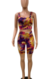 Blue Sexy Print Patchwork Square Collar Sleeveless Two Pieces