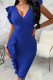 Blue Sexy Solid Patchwork Flounce V Neck One Step Skirt Dresses