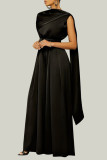 Black Fashion Casual Solid Patchwork Half A Turtleneck Regular Jumpsuits
