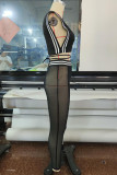 Black Sexy Street Solid Bandage Patchwork See-through Sleeveless Two Pieces