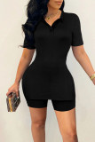 White Casual Solid Patchwork Turndown Collar Short Sleeve Two Pieces