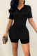 Black Casual Solid Patchwork Turndown Collar Short Sleeve Two Pieces