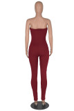 Red Sexy Solid Patchwork Chains Strapless Regular Jumpsuits