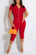 Red Fashion Casual Solid Asymmetrical Turndown Collar Short Sleeve Two Pieces