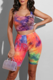 Blue Sexy Print Patchwork Square Collar Sleeveless Two Pieces