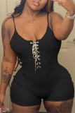 Apricot Sexy Casual Solid Bandage Backless Spaghetti Strap Skinny Romper