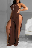 Red Sexy Print Patchwork Slit O Neck Straight Jumpsuits