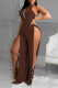 Brown Sexy Print Patchwork Slit O Neck Straight Jumpsuits