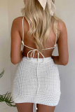 White Sexy Solid Patchwork Halter Sleeveless Two Pieces