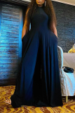 Purple Fashion Solid Patchwork Halter Loose Jumpsuits