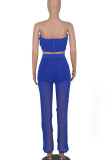 Blue Sexy Solid Patchwork Flounce Strapless Sleeveless Two Pieces