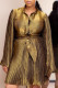 Gold Casual Solid Patchwork Buckle Fold A Line Dresses