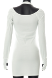 White Sexy Solid Patchwork U Neck Pencil Skirt Dresses