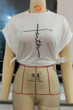 Blue Casual Street Print Bandage Hollowed Out Patchwork O Neck T-Shirts