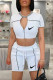 White Fashion Casual Print Patchwork O Neck Short Sleeve Two Pieces