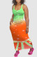 Orange Green Casual Print Patchwork U Neck Vest Dress Dresses