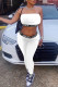 White Fashion Street Letter Patchwork Strapless Sleeveless Two Pieces