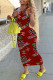 Red Fashion Street Print Letter V Neck One Step Skirt Dresses