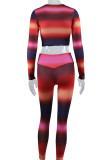Colour Sexy Striped Print Patchwork O Neck Long Sleeve Two Pieces