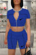 Dark Blue Fashion Casual Print Patchwork O Neck Short Sleeve Two Pieces