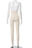 White Sexy Solid Patchwork Skinny Jumpsuits