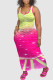 Yellow Pink Casual Print Patchwork U Neck Vest Dress Dresses