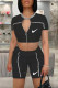 Black Fashion Casual Print Patchwork O Neck Short Sleeve Two Pieces