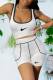 White Fashion Casual Print Patchwork U Neck Sleeveless Two Pieces