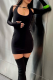 Black Sexy Solid Patchwork U Neck Pencil Skirt Dresses